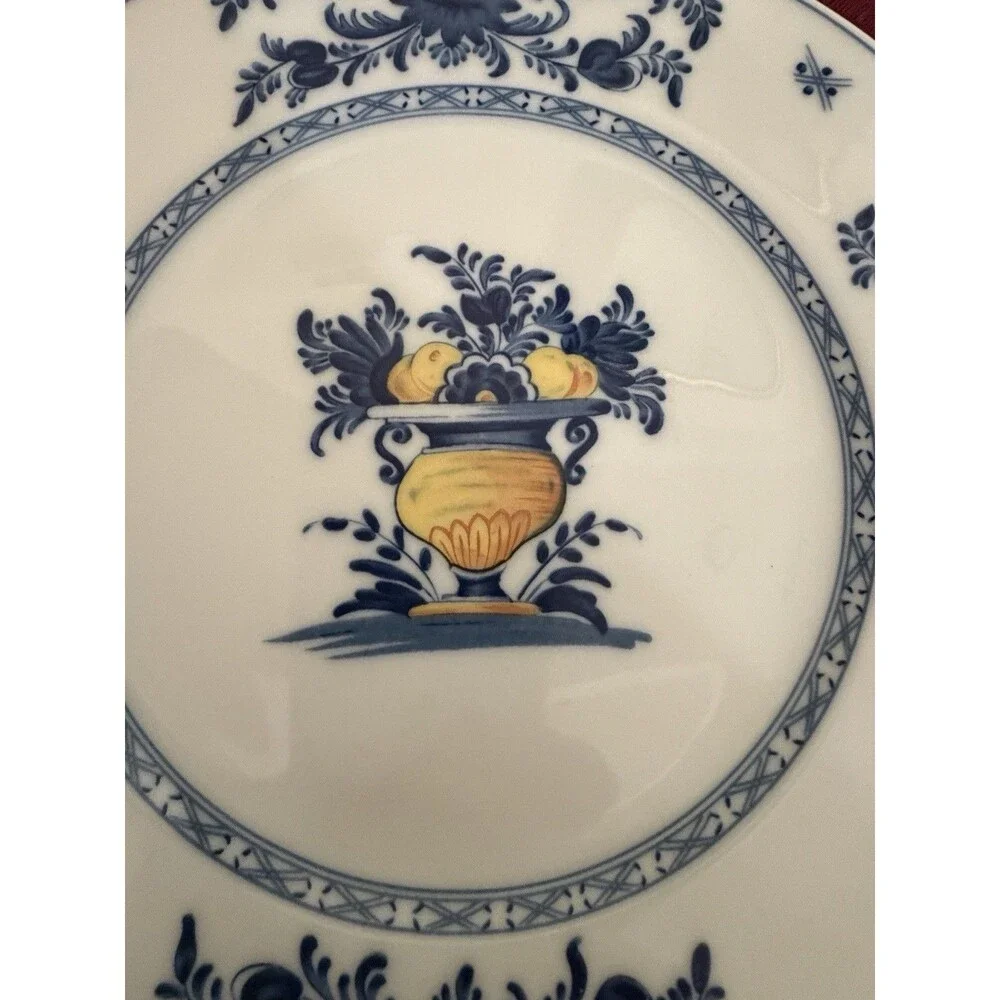Vista Alegre Viana Porcelain Plate Blue/ Yellow Urn w/ Fruit Made in Portugal 8”